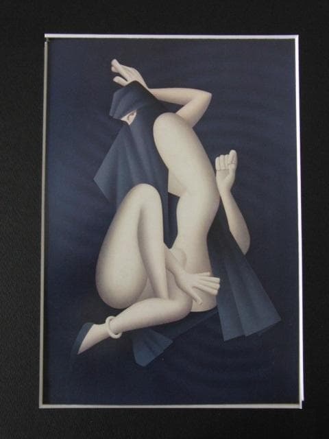 東郷青児、夜の砂紋、希少な大判額装用画集より、新品高級額装付、状態良好