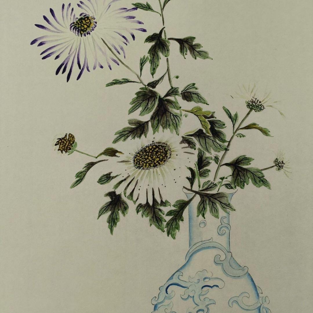 梅蘭芳《瓶菊図》 三尺中堂掛軸｜中国近代名人書画｜花卉画