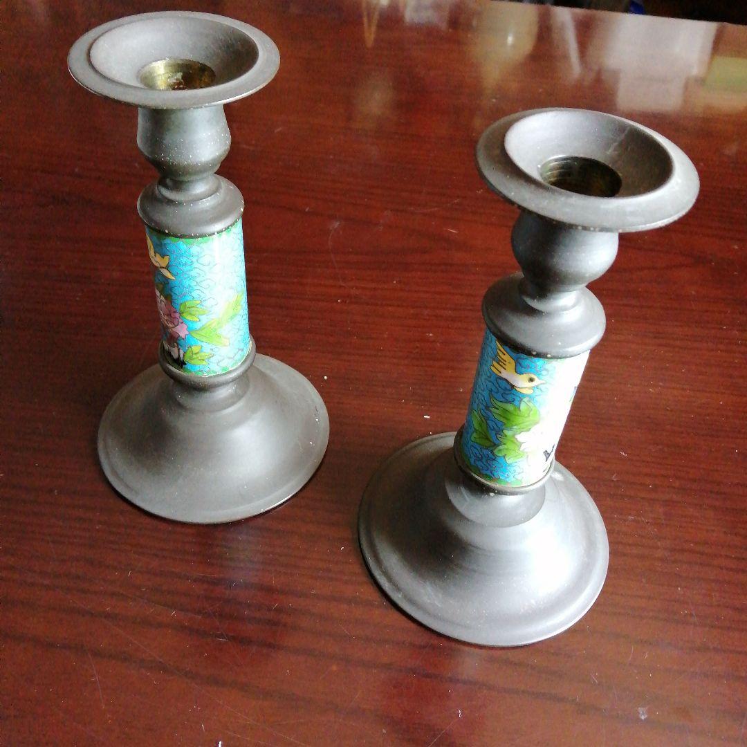 七宝焼燭台　2本　17.2cm