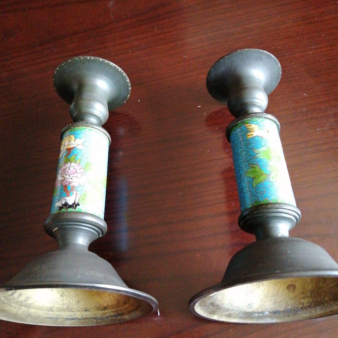七宝焼燭台　2本　17.2cm