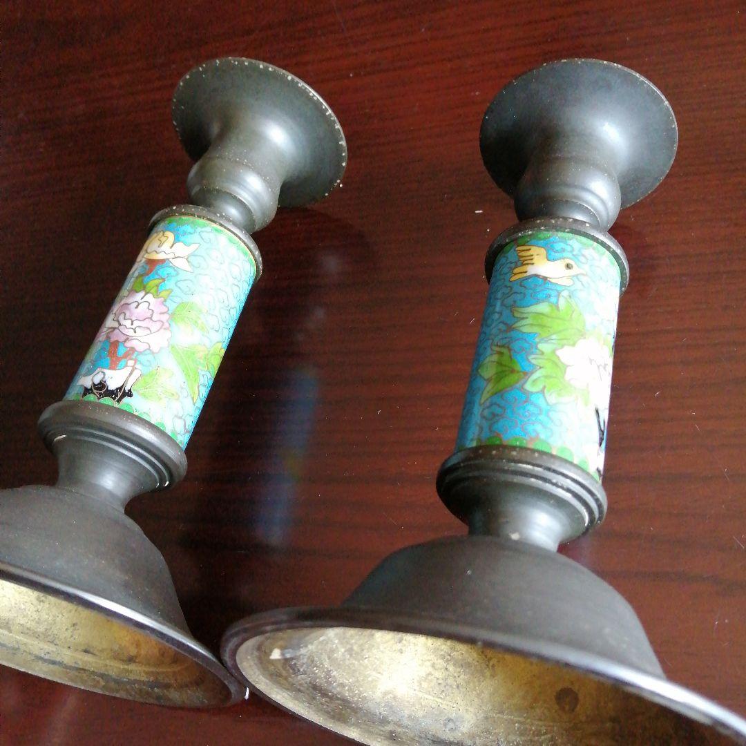 七宝焼燭台　2本　17.2cm