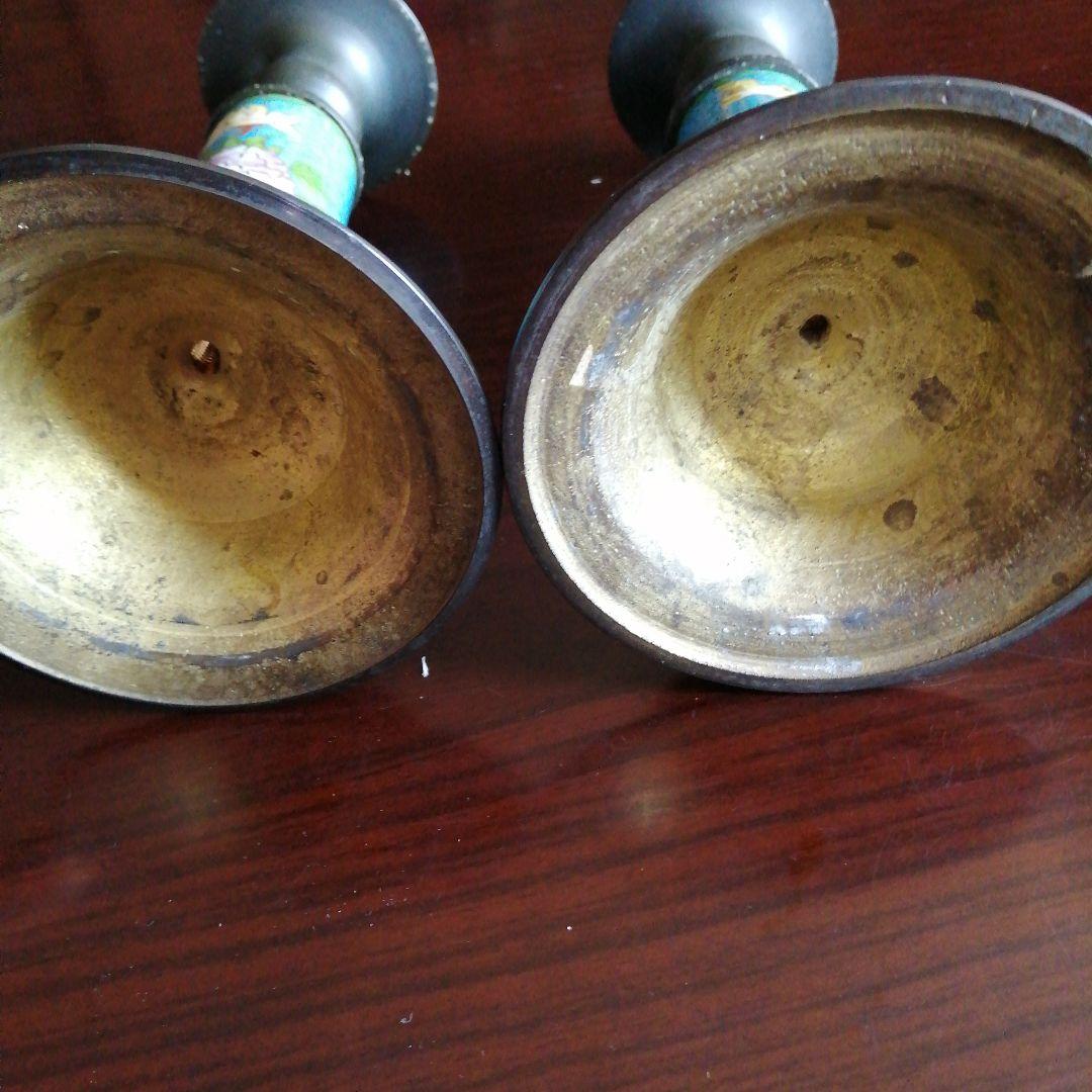 七宝焼燭台　2本　17.2cm