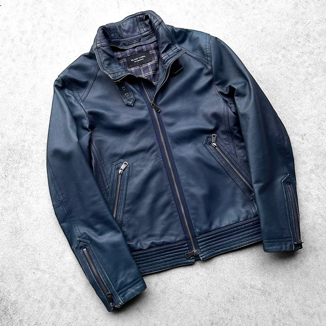 専用！バーバリー ブラックレーベル 本革 シングル レザージャケットノバチェック