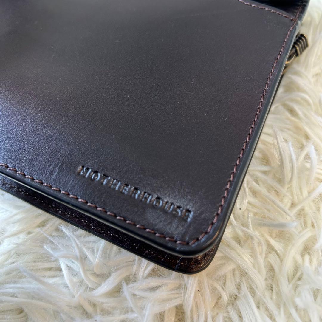 美品 マザーハウス アンティーク サコッシュ ロゴ刻印 レザー ブラウン