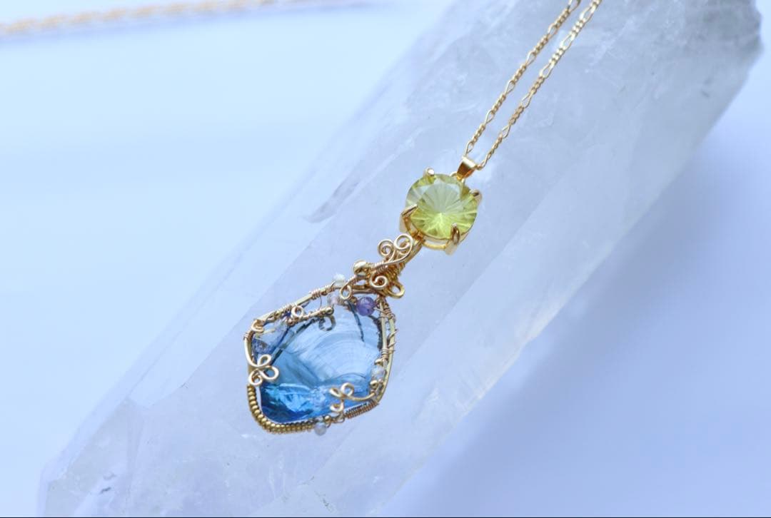 アースシャーマンアンダラクリスタル×レモンクォーツのワイヤージュエリーネックレス