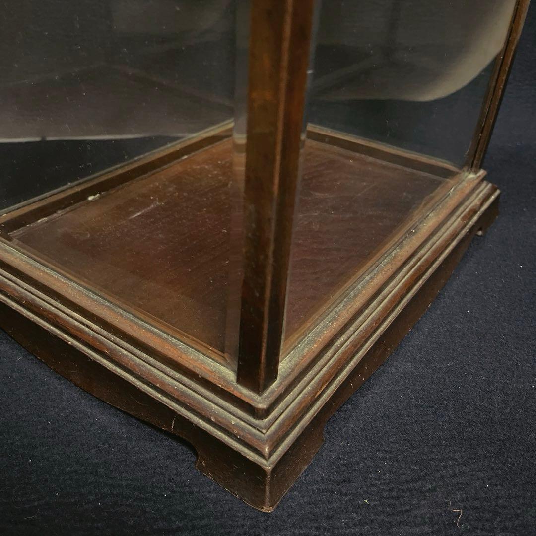 アンティーク　希少　ガラスケース　銅枠　面取り　5面　足　木製　総重量5.2㎏