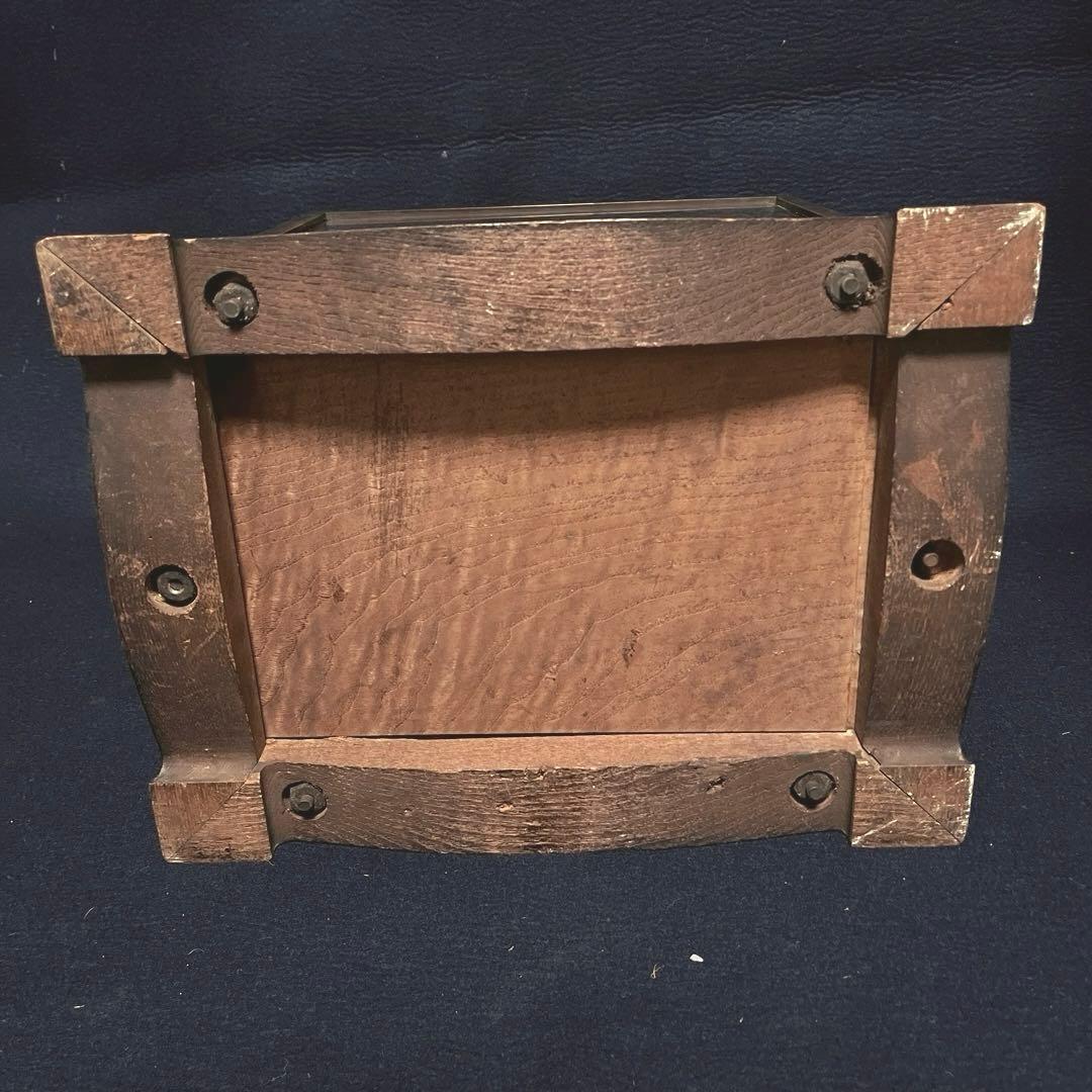 アンティーク　希少　ガラスケース　銅枠　面取り　5面　足　木製　総重量5.2㎏