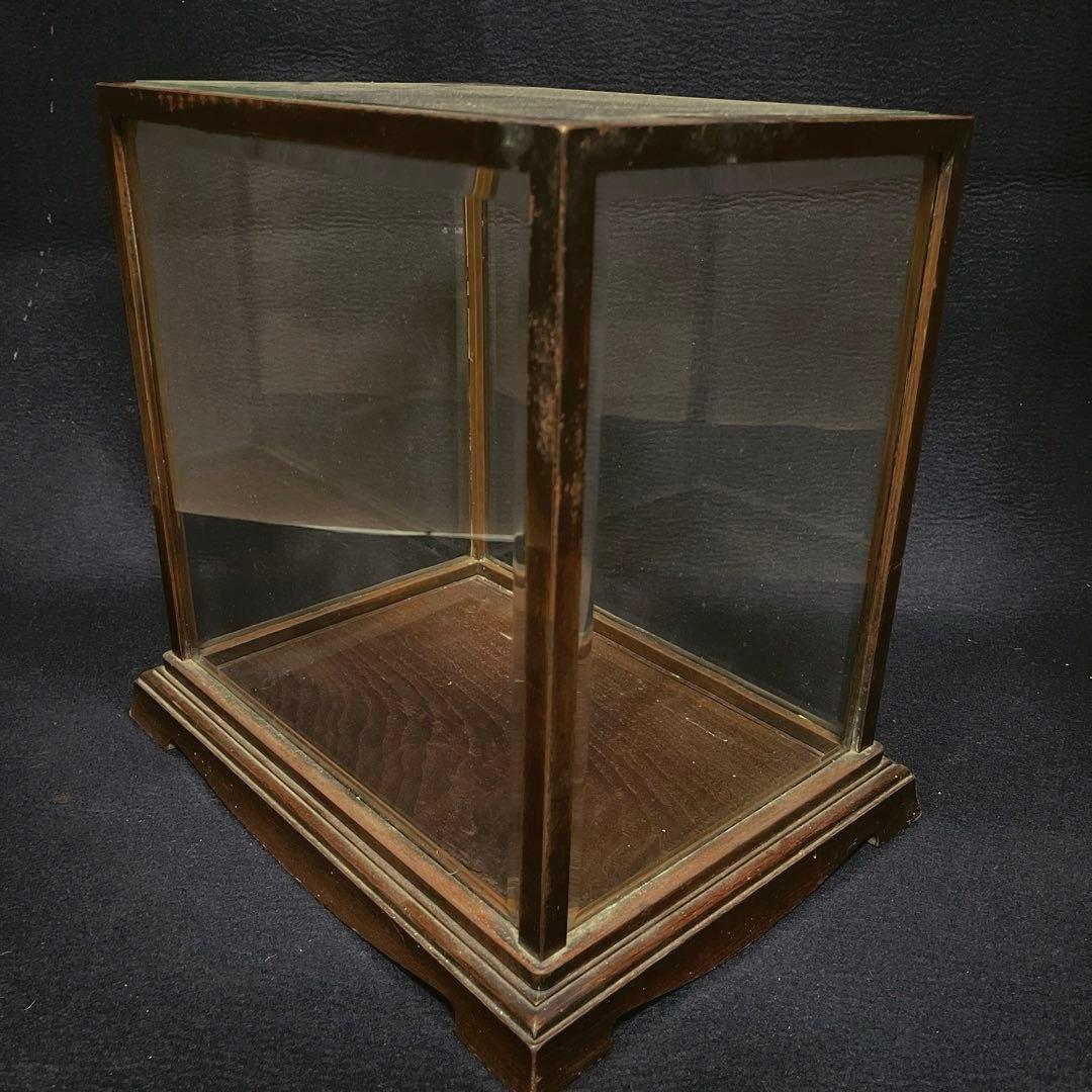 アンティーク　希少　ガラスケース　銅枠　面取り　5面　足　木製　総重量5.2㎏