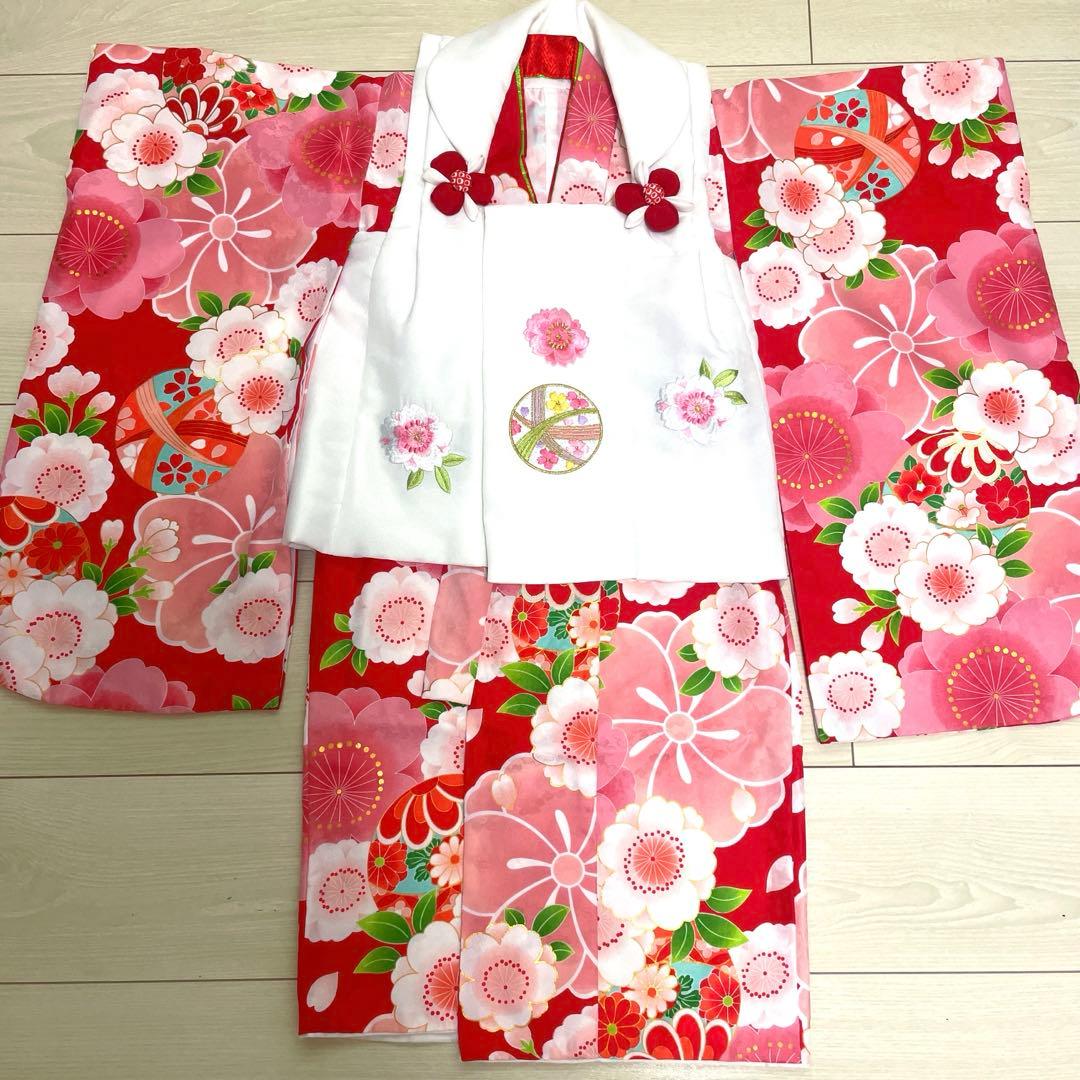 七五三 着物セット 赤とピンクの花柄