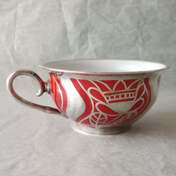 逸品　ローゼンタール　純銀巻朱地装飾図紋　トリオ　ファインシルバー　アンティーク