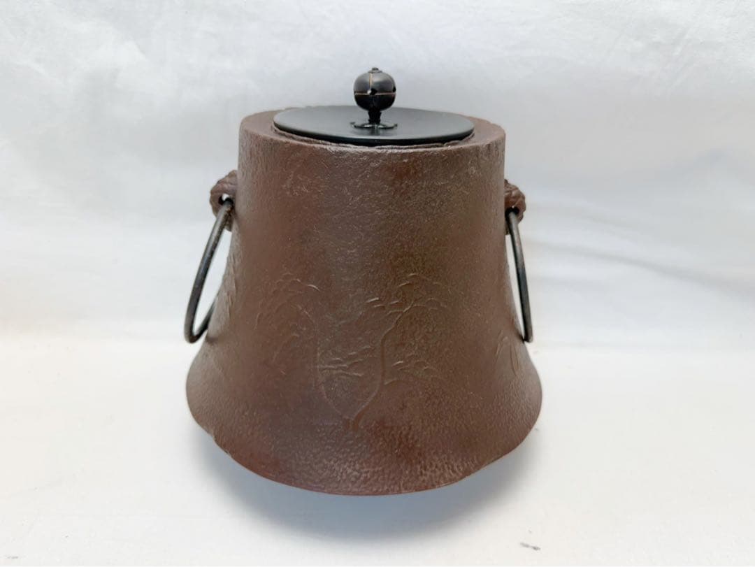 ほぼ未使用 茶道具 人間国宝 釜師 高橋敬典造 浜松地紋 富士釜 釜印 釜環共箱