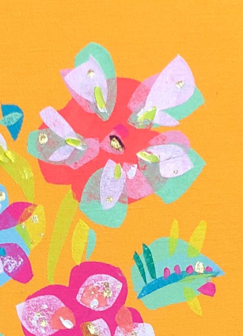 絵画　油絵　原画　一点物　ポップ　イエロー　花　カラフル　アート　F4