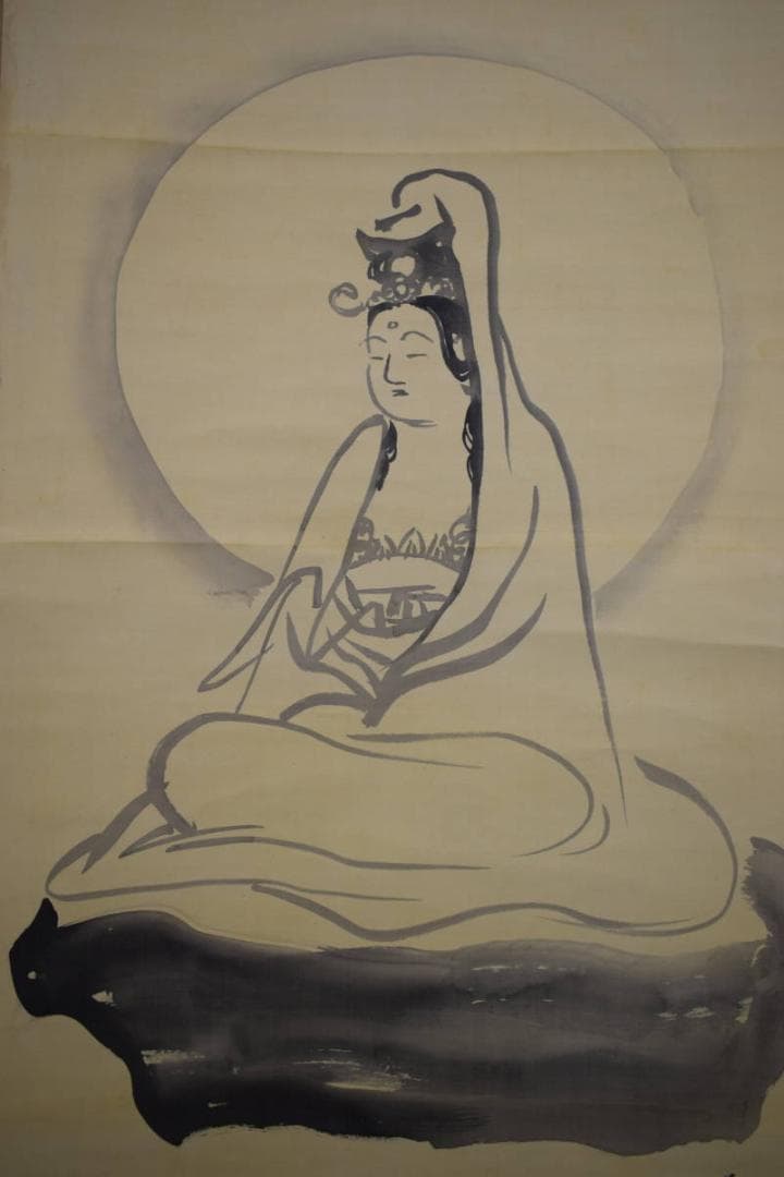 真作/津端道彦/観音図/桐共箱付/布袋屋掛軸HF-442