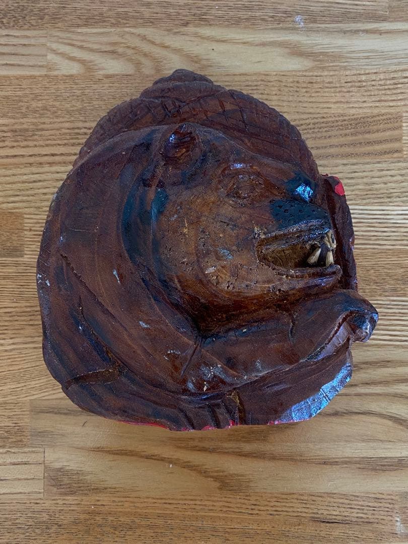 古道具坂田 坂田和實 取扱い品 木製クマと赤い顔2面木彫り 祭器 仏具 仏頭