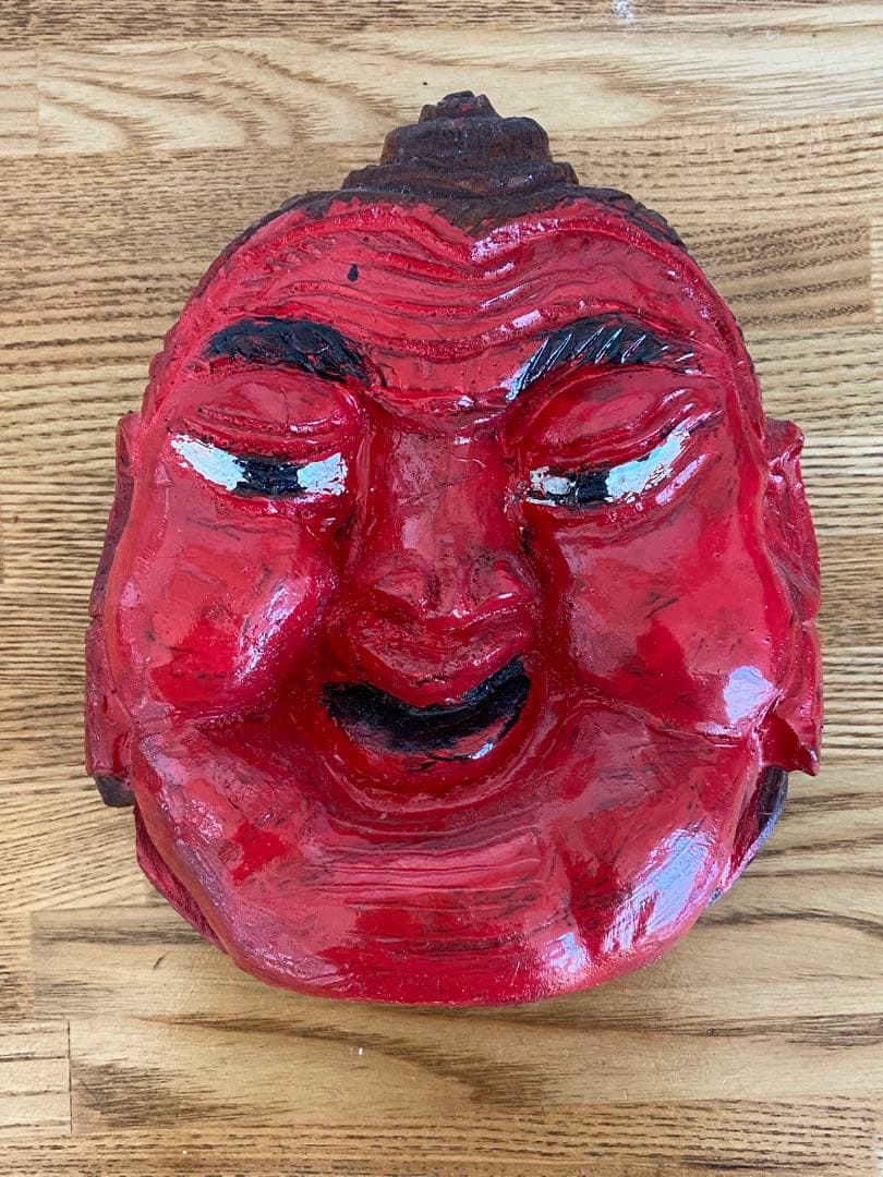 古道具坂田 坂田和實 取扱い品 木製クマと赤い顔2面木彫り 祭器 仏具 仏頭