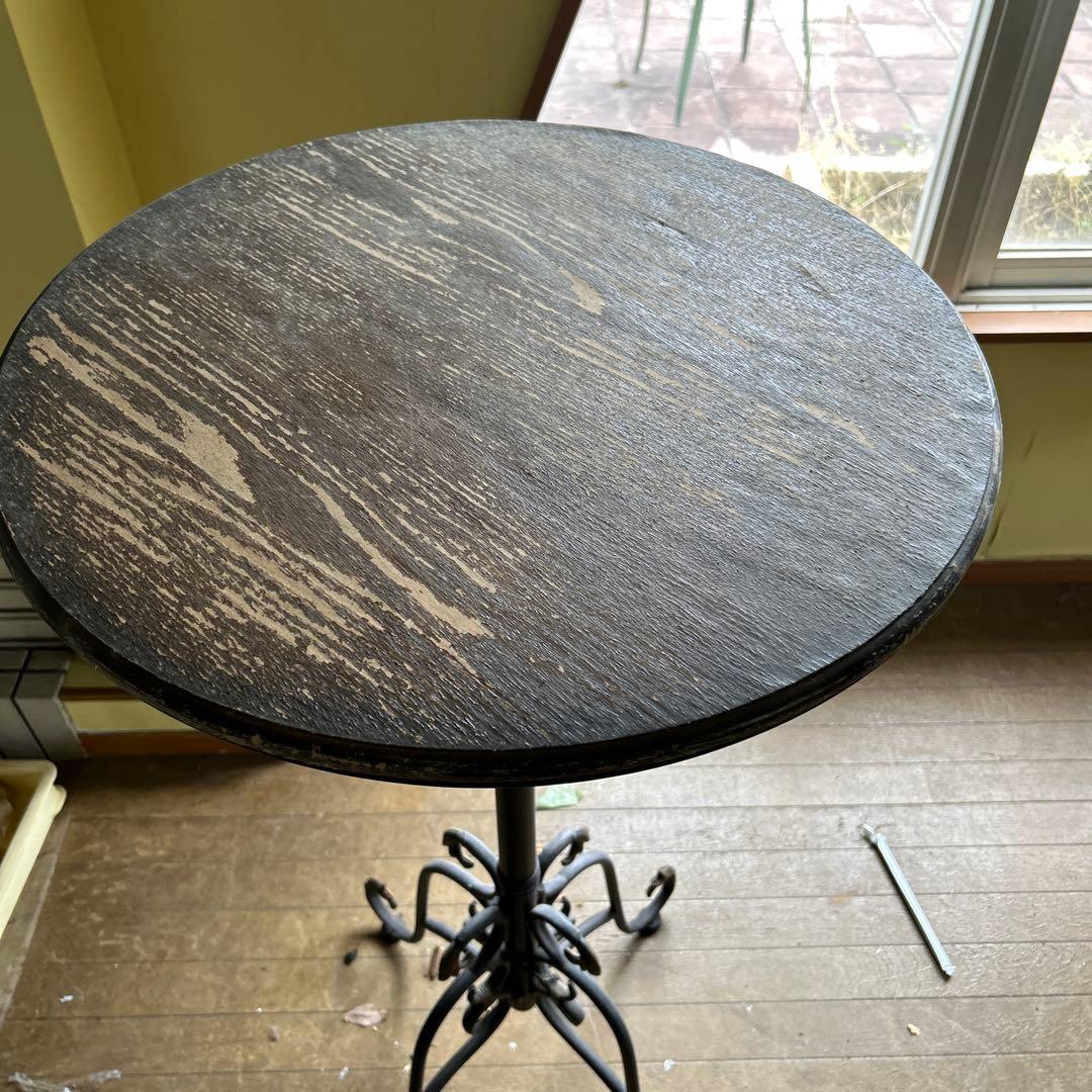 ビンテージ？30年前に購入　ダークブラウン円形木製ハイテーブル　60㎝