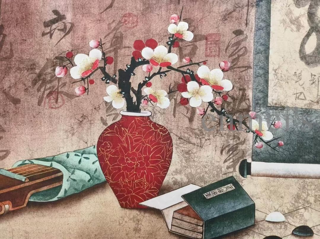 中国古美術 郎世寧作款 福慶如意図 横幅 宣紙 手描き 巻き物 古美味 装飾画