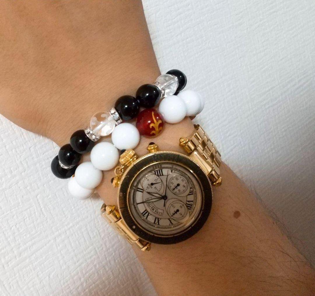 ※お得ダブルセット 長渕剛さん NEW 本物 ブラック&ホワイト2連 数珠ブレス