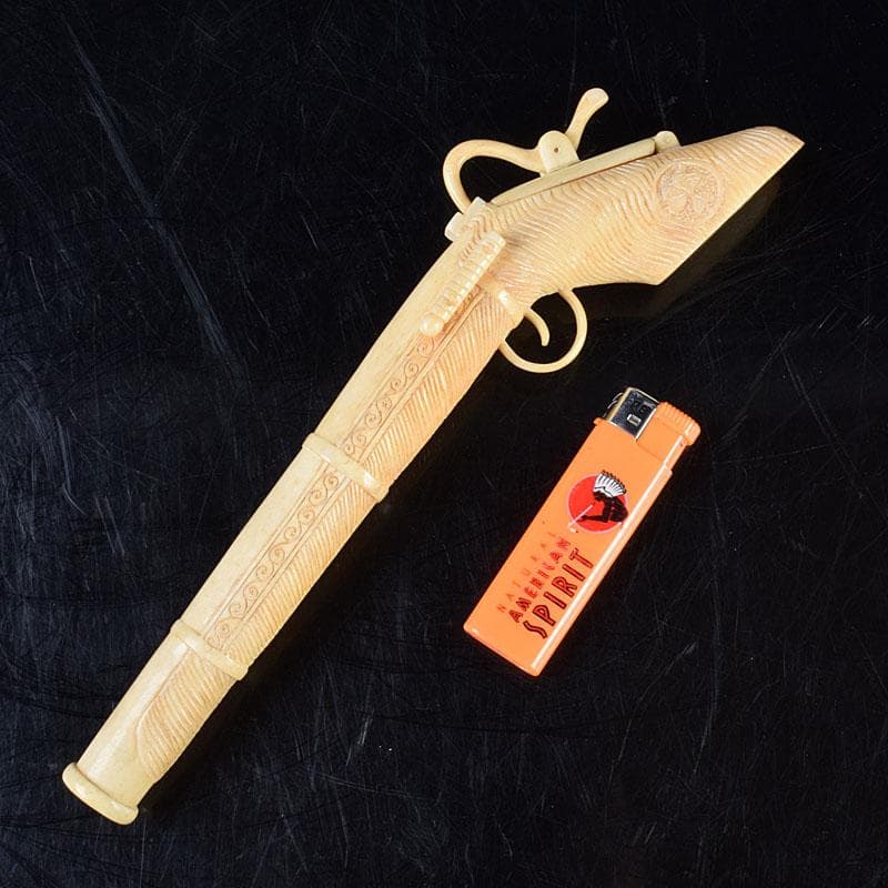 時代提げ物　獣骨彫刻　銃型　矢立　筆入　C　9209