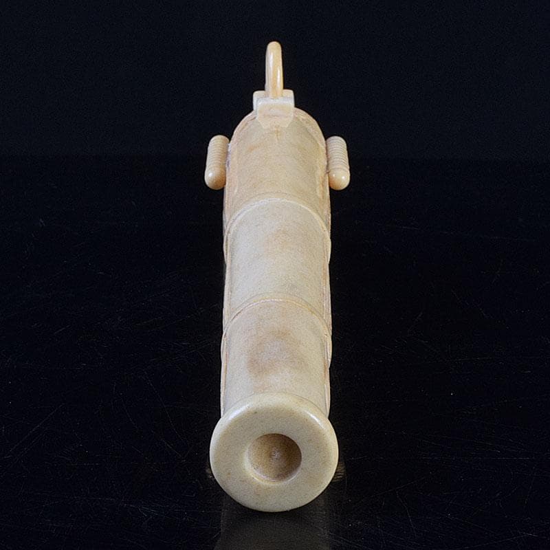 時代提げ物　獣骨彫刻　銃型　矢立　筆入　C　9209