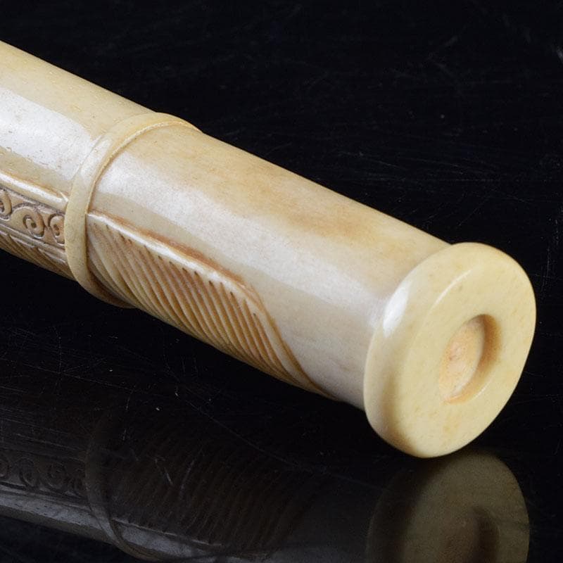 時代提げ物　獣骨彫刻　銃型　矢立　筆入　C　9209