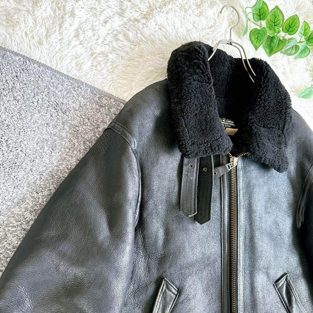 AVIREX B-3 フライトジャケット レザージャケット ムートン　黒　40