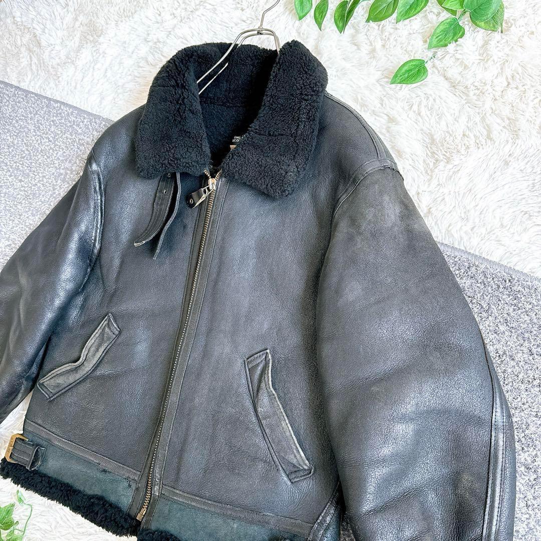 AVIREX B-3 フライトジャケット レザージャケット ムートン　黒　40