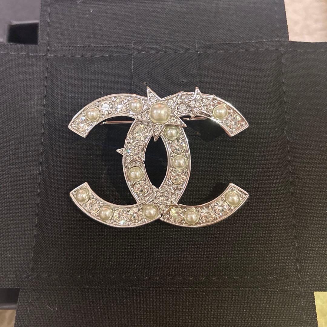未使用 CHANEL 25SS スター&パール レア ブローチ キラキラ