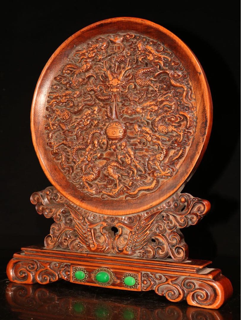 老黄楊木（ツゲ）彫刻「九龍戯珠」