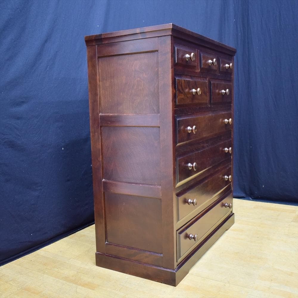 【送料込】 北海道民芸家具 樺 無垢 ６段９杯 タンス チェスト