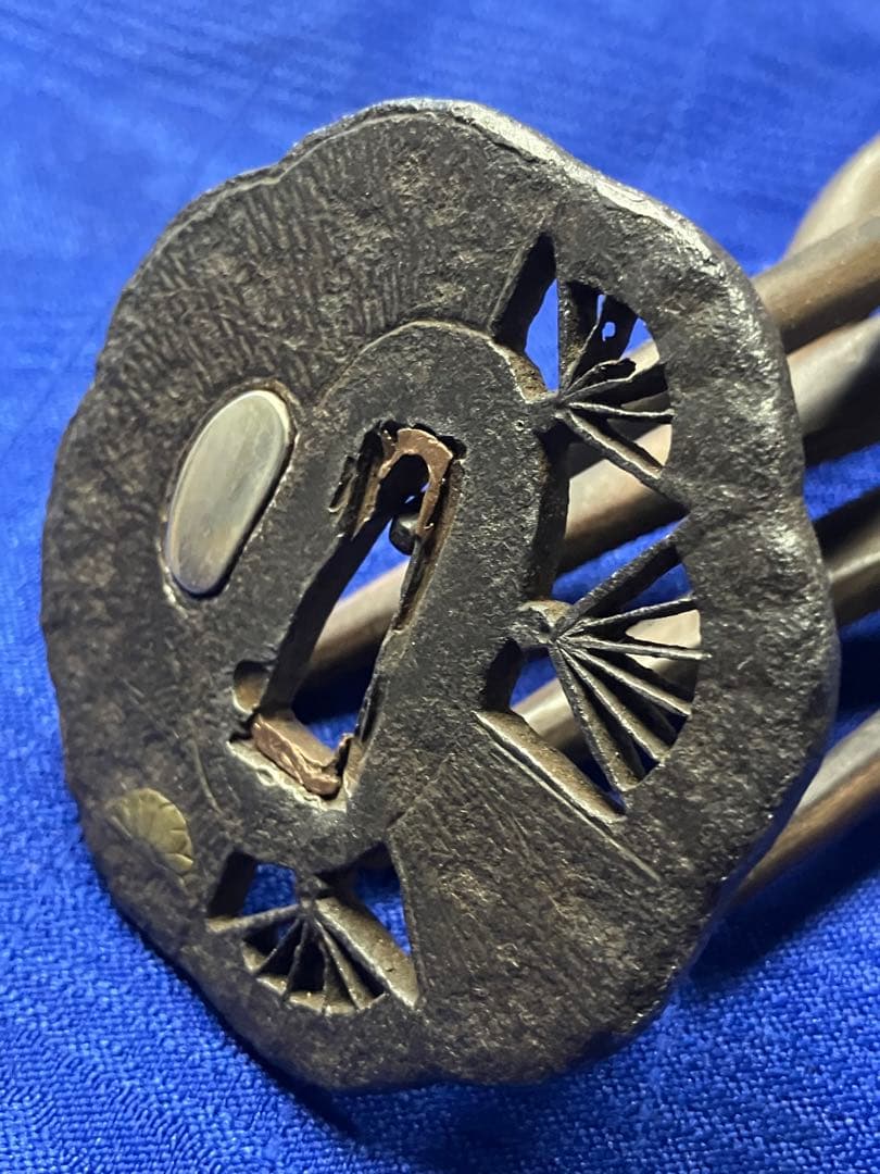 鍔　日本刀　小刀鍔　金銀象嵌　鉄鍔　透かし扇