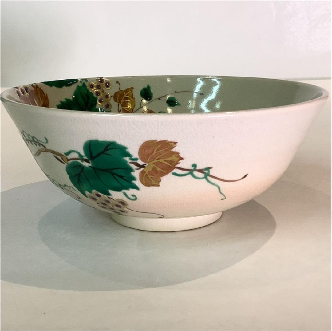 【茶道具】中村秋峰作　仁清写葡萄絵　平茶碗