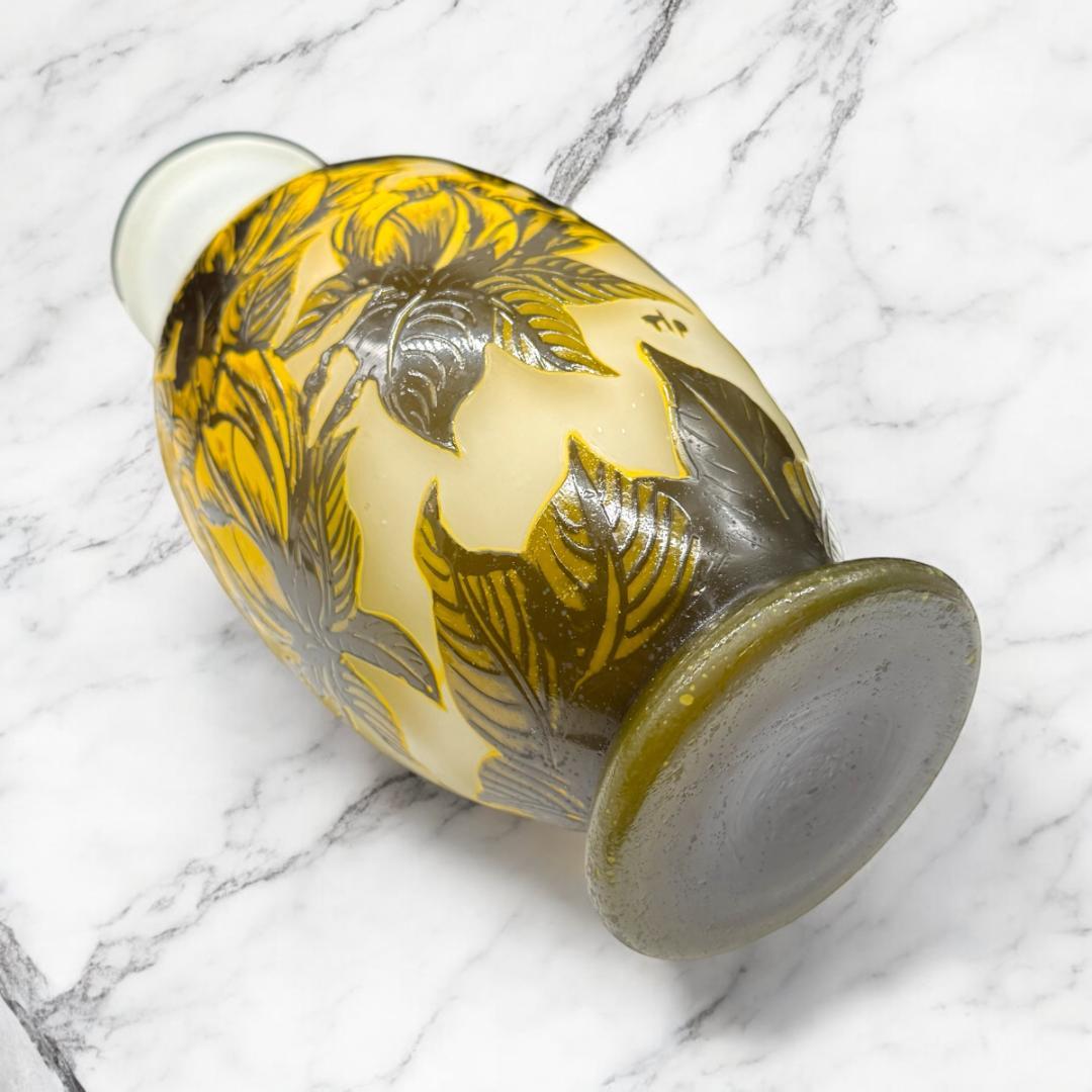 【証明書付】希少　エミールガレ 花瓶 高さ27.5cm 幅12cm カメオ彫り