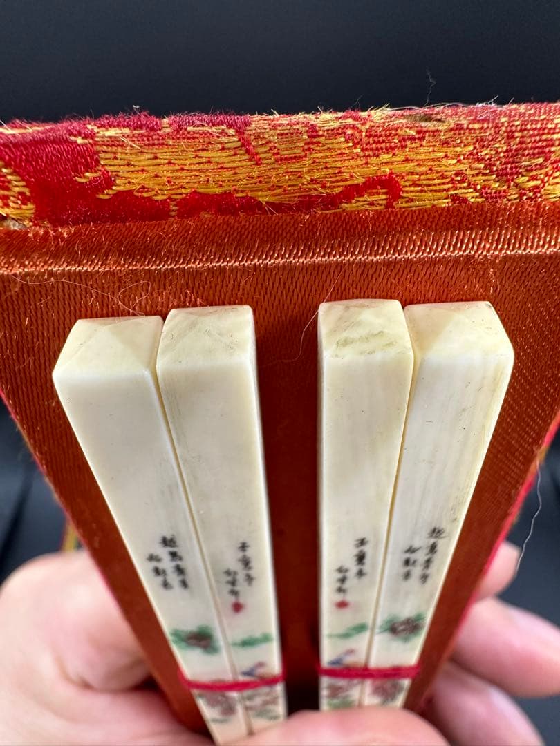 天然材質　牙雕箸　はし　彫刻　中国　骨董　古美術