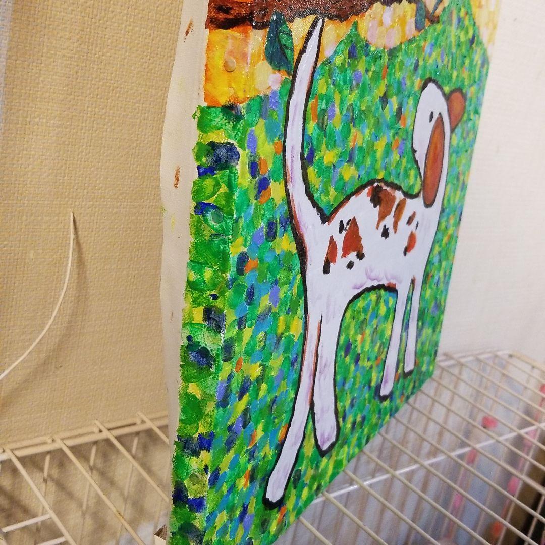 油絵　FUUTA確認　友だちの歌を聴く犬