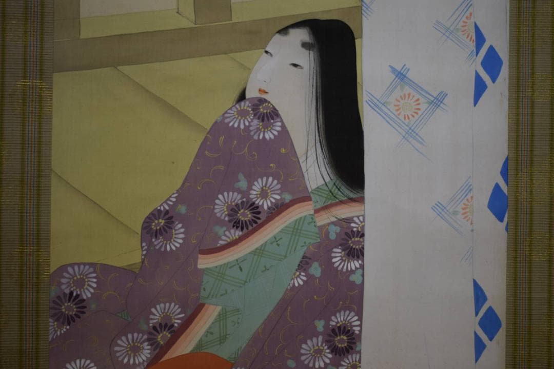 真作/紅園/紫式部図/桐箱二重箱付/布袋屋掛軸HE-757