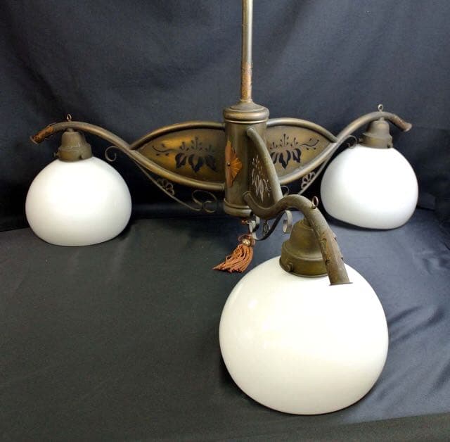 三灯式　和製　シャンデリア　骨董　電笠