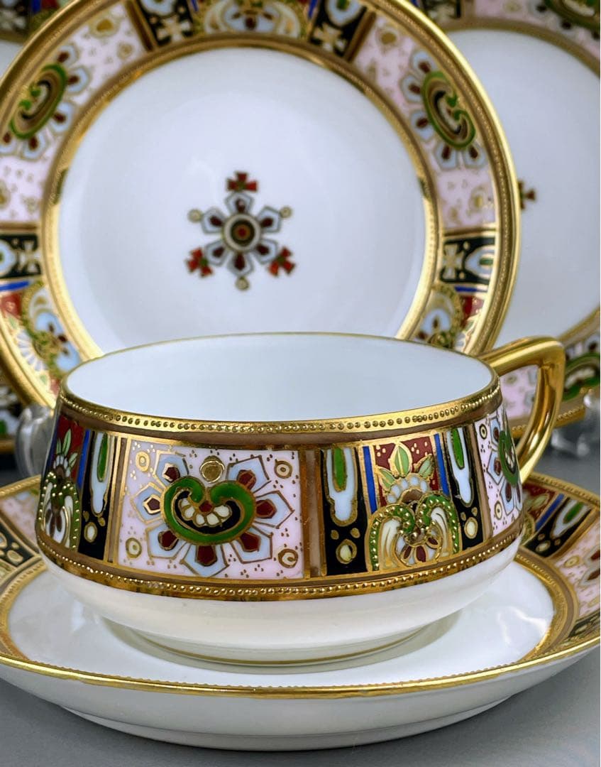 【美品】オールドノリタケ 金盛り ティーカップ ソーサー ３小皿セット
