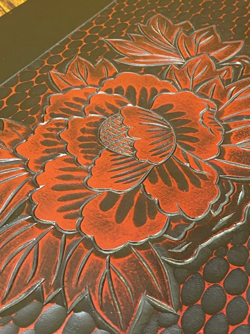 文机　鎌倉彫　花柄　折りたたみ　レトロモダン　昭和レトロ　花台　写経台　伝統工芸