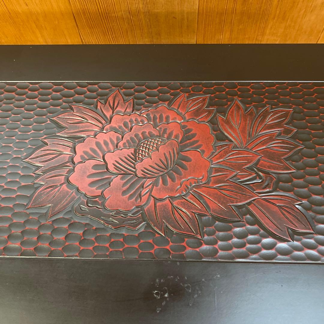 文机　鎌倉彫　花柄　折りたたみ　レトロモダン　昭和レトロ　花台　写経台　伝統工芸