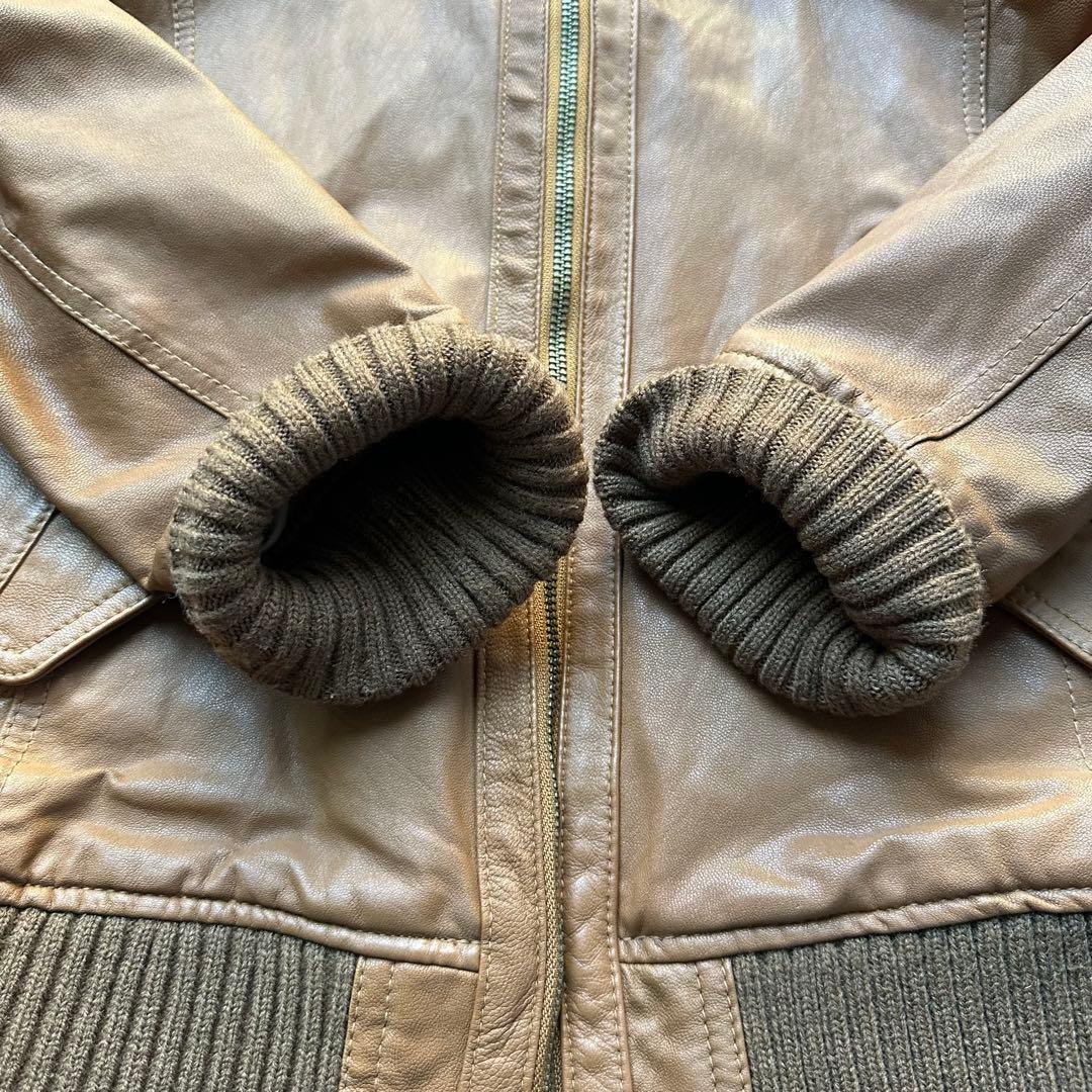 希少色 タケオキクチ ゴートスキン ライダース シングル 茶 リブ ダブルジップ