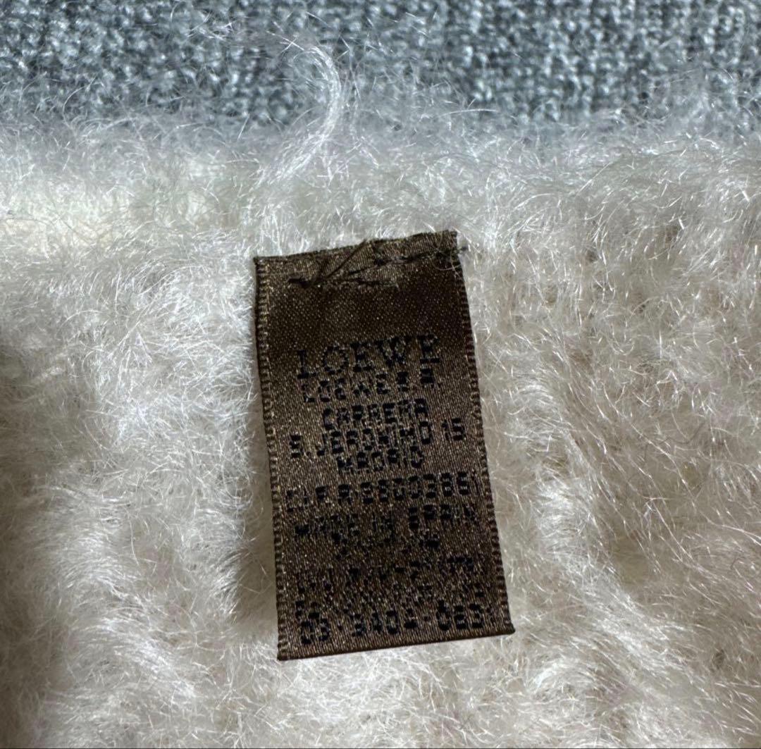 ホワイト モヘアマフラー フリンジ付き　ロエベ　LOEWE