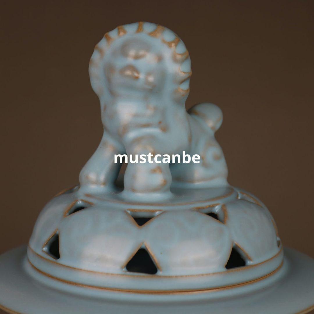 汝窯天青釉三足香薫炉 陶磁薫香炉 香道具 装飾品 現代工芸品 置物