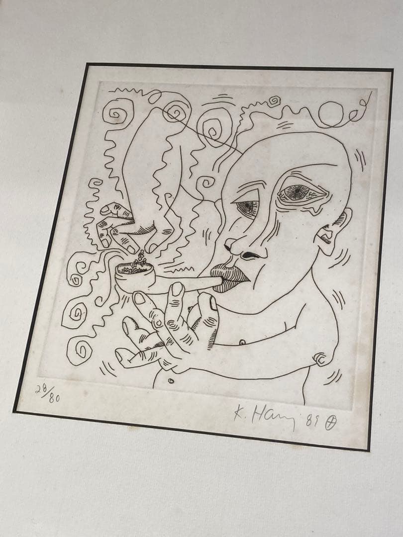 【超希少品】 キースヘリング アート 絵 絵画 レア 1点物 現状品 額縁付き