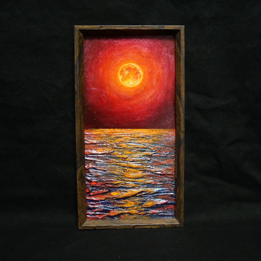 油絵 油彩 油彩画 絵 絵画 長方形ミニ絵画【オレンジ色の満月】