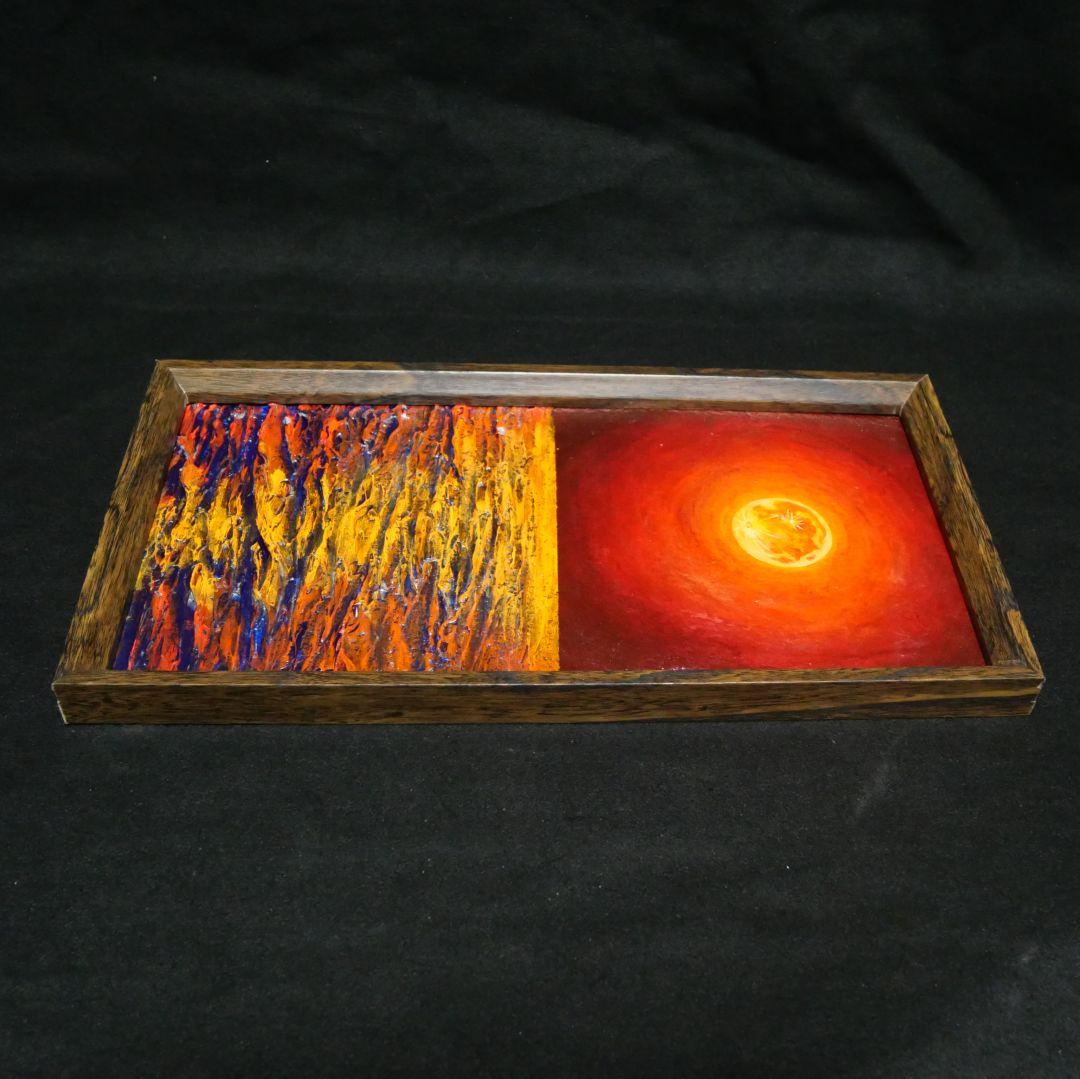 油絵 油彩 油彩画 絵 絵画 長方形ミニ絵画【オレンジ色の満月】