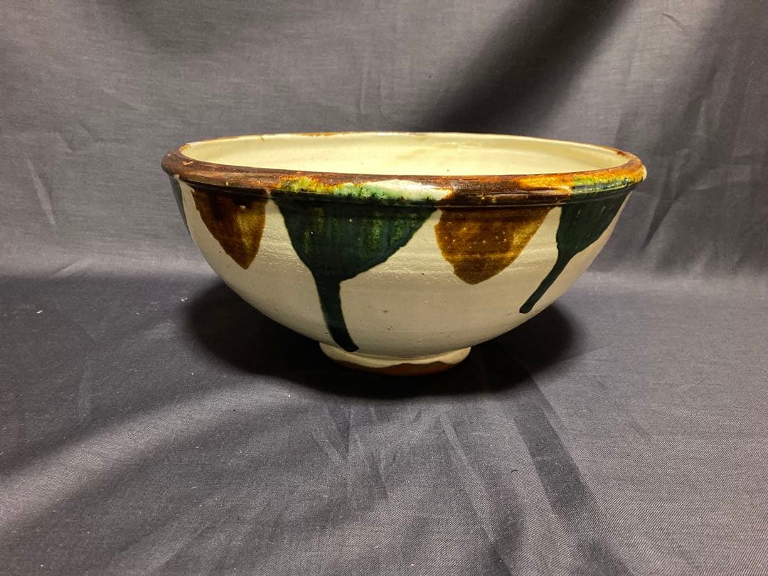 古い龍門司焼？　三彩鉢　薩摩焼　民藝　民芸　アンティーク　金魚鉢