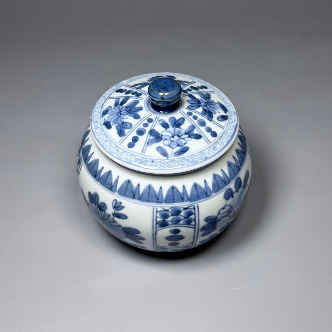 古伊万里　染付芙蓉手蓋物　冨貴長春　状態良し　飴玉入れ