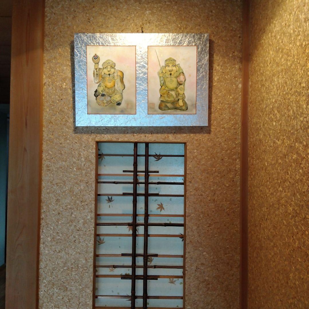 恵比寿　大黒の水彩画 　パネル額