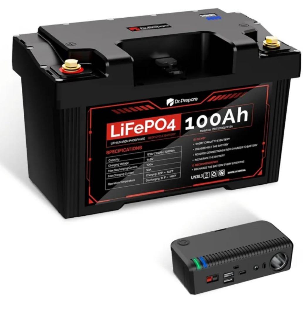 リン酸リチウムイオン 12V 100Ah LiFePO4 ポータブル電源 USB